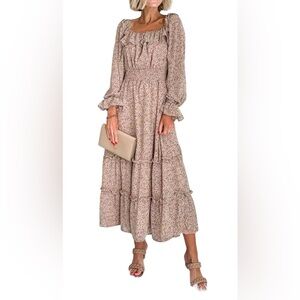 Red Dress Boutique Fall Floral Brown Ruffle Maxi Dress Size Small